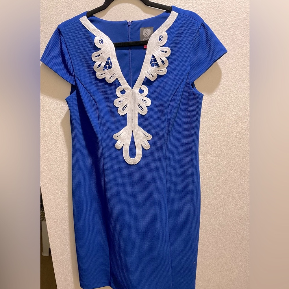 Vince Camuto Blue Dress Sheath Short Cap Sleeve Women’s Size 12 V-Neck